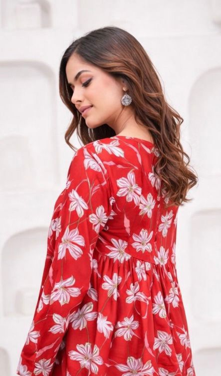 Red Short Kurthi, Full Sleeves.