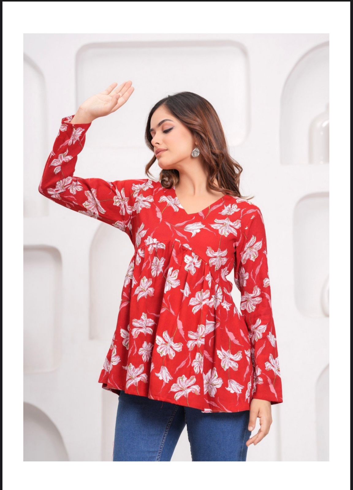Red Short Kurthi, Full Sleeves.