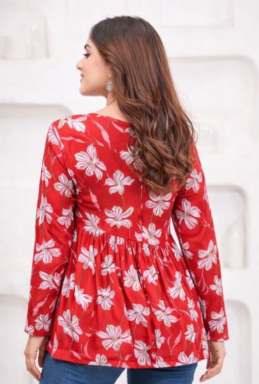 Red Short Kurthi, Full Sleeves.